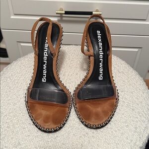 Alexander Wang Tan Heeled Sandals with Silver Accents